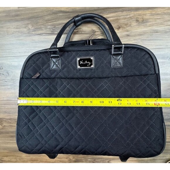 Vera Bradley Rolling Laptop Bag Black Quilted Work Tote Wheeled Carry On Travel - Picture 3 of 15